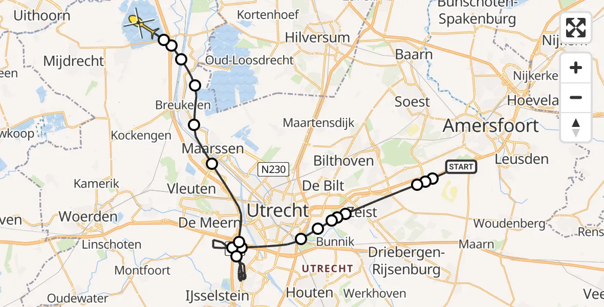 Routekaart van de vlucht: Politieheli naar Vinkeveen, Kafmolenweide