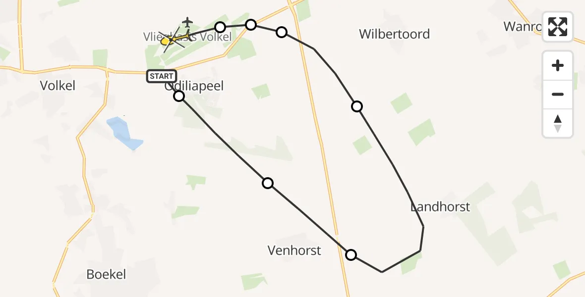 Routekaart van de vlucht: Lifeliner 3 naar Vliegbasis Volkel, Eekhoornlaan