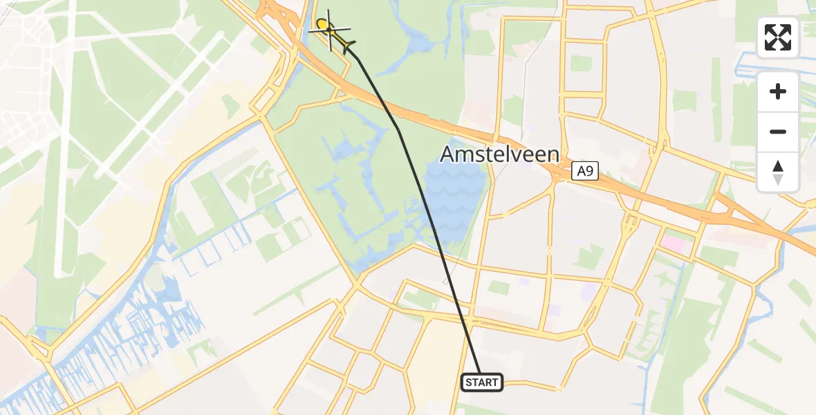 Routekaart van de vlucht: Politieheli naar Amstelveen, Noorddammerlaan