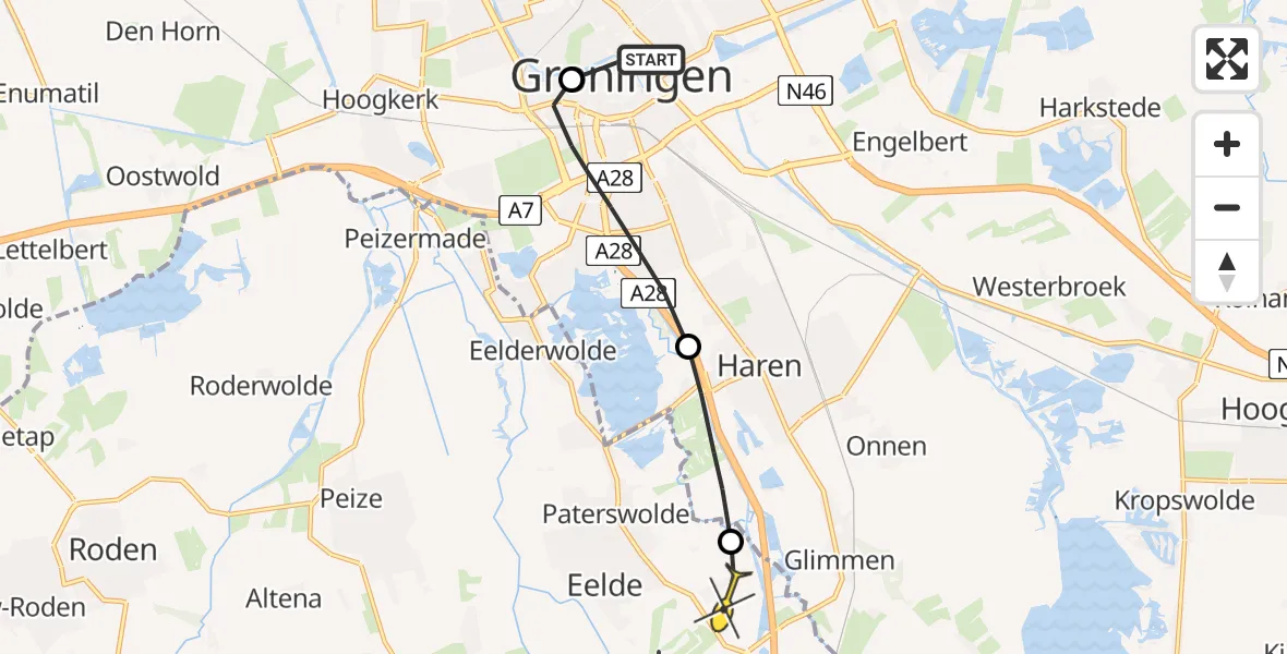 Routekaart van de vlucht: Lifeliner 4 naar Eelde, Oude Boteringestraat