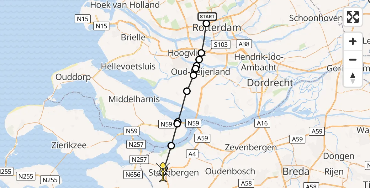 Routekaart van de vlucht: Lifeliner 2 naar Steenbergen, Pilotenpad
