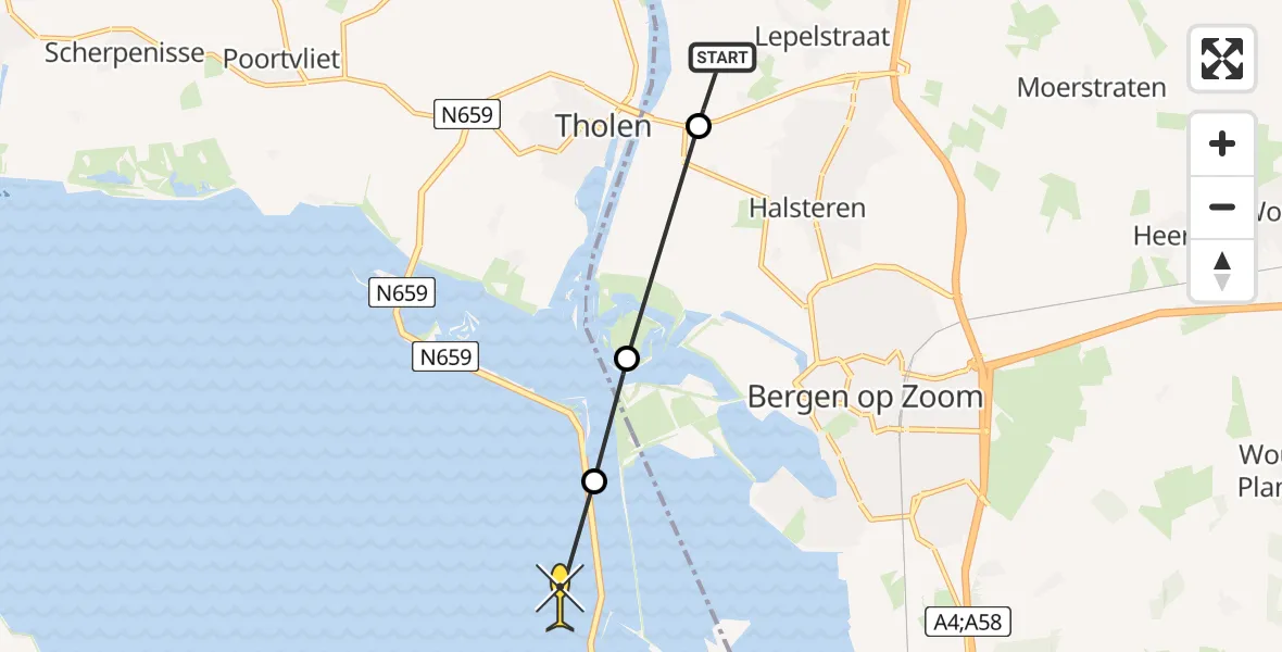 Routekaart van de vlucht: Lifeliner 2 naar Rilland, Noorder Kreekweg