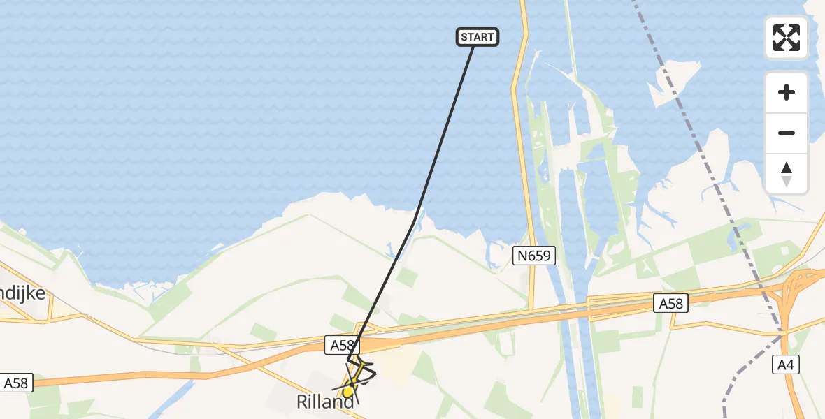 Routekaart van de vlucht: Lifeliner 2 naar Rilland, Middenhof