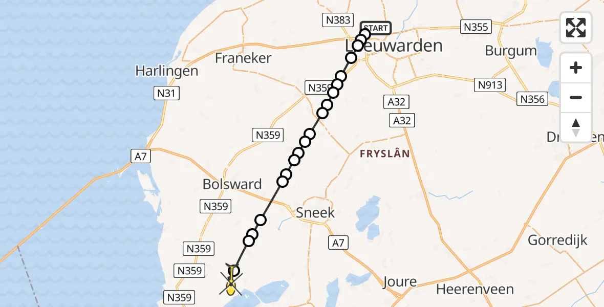 Routekaart van de vlucht: Ambulanceheli naar Gaastmeer, Famylje Tammingaleane