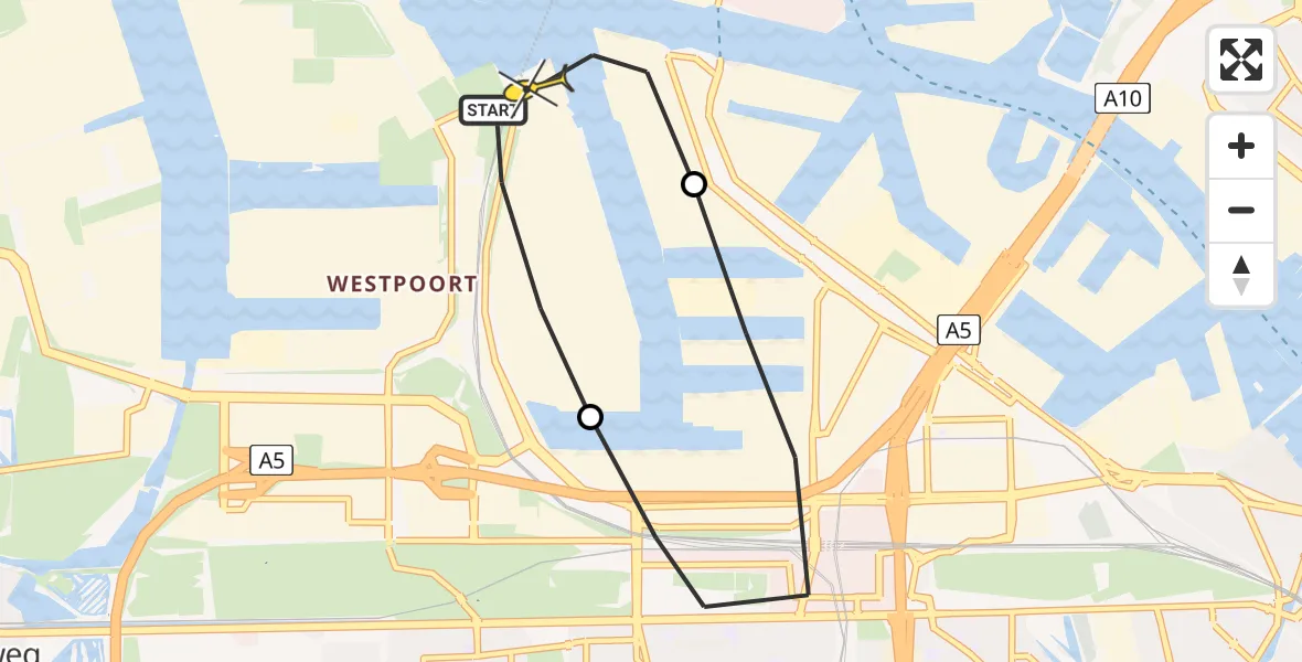 Routekaart van de vlucht: Lifeliner 1 naar Amsterdam Heliport, Corsicaweg