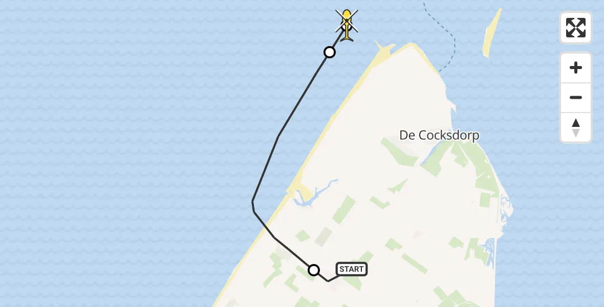 Routekaart van de vlucht: Politiehelikopter naar De Cocksdorp, Muyweg