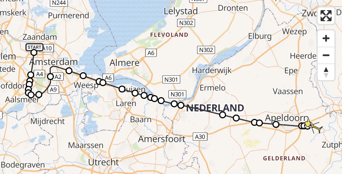 Routekaart van de vlucht: Lifeliner 1 naar Klarenbeek, Hornweg