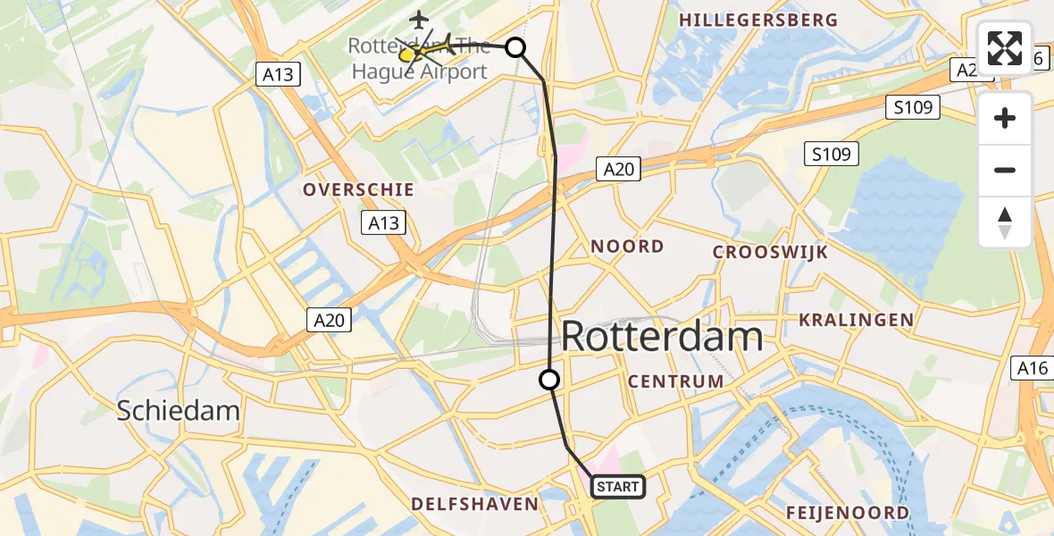 Routekaart van de vlucht: Lifeliner 2 naar Rotterdam The Hague Airport, Nieuwe Binnenweg