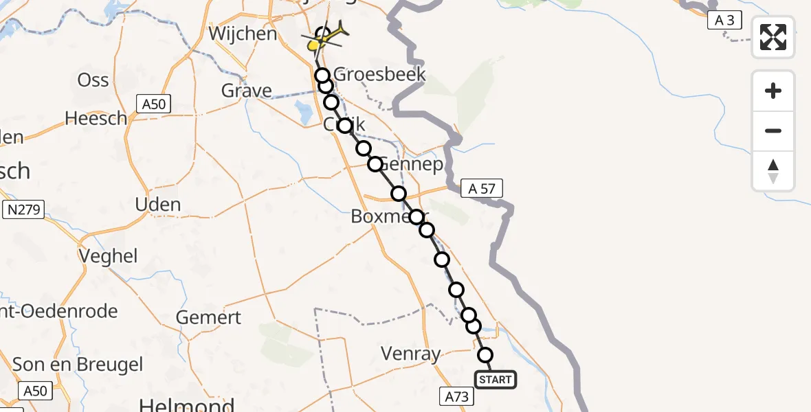 Routekaart van de vlucht: Lifeliner 3 naar Malden, Hoofdstraat