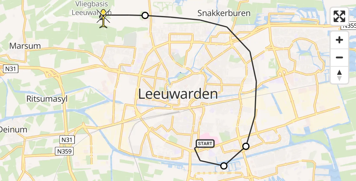 Routekaart van de vlucht: Ambulanceheli naar Vliegbasis Leeuwarden, Wetterkrite