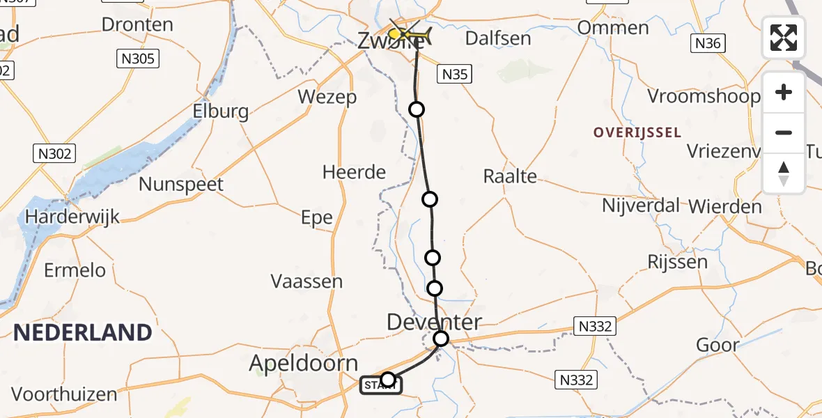 Routekaart van de vlucht: Lifeliner 1 naar Zwolle, Kneuterstraat