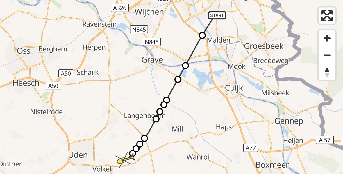 Routekaart van de vlucht: Lifeliner 3 naar Vliegbasis Volkel, Sint Jacobsweg