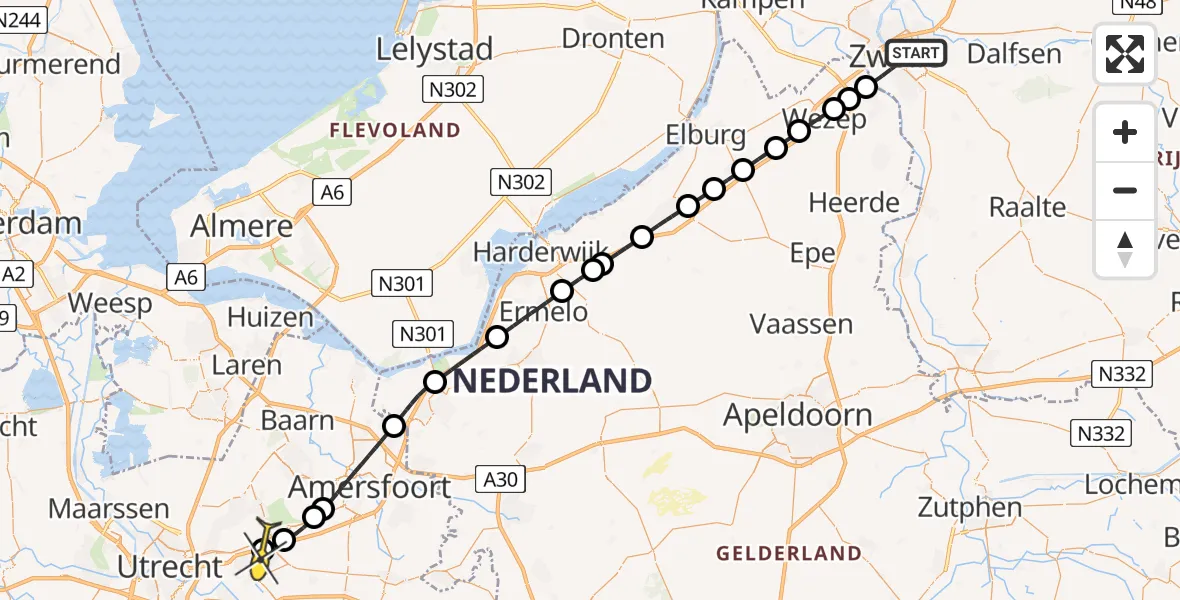 Routekaart van de vlucht: Lifeliner 1 naar Zeist, Ten Oeverstraat