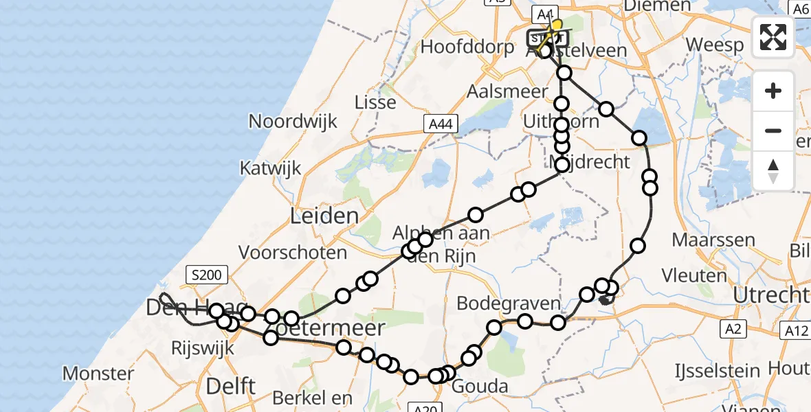 Routekaart van de vlucht: Politieheli naar Schiphol, Amsterdam-Bataviaweg