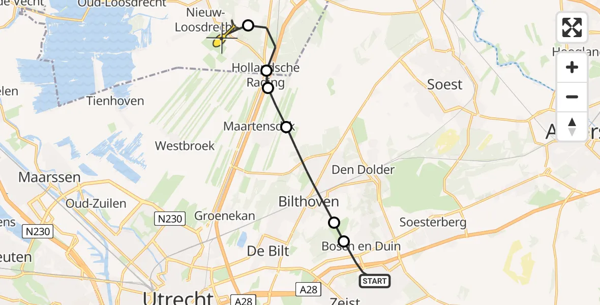 Routekaart van de vlucht: Lifeliner 1 naar Vliegveld Hilversum, Panweg