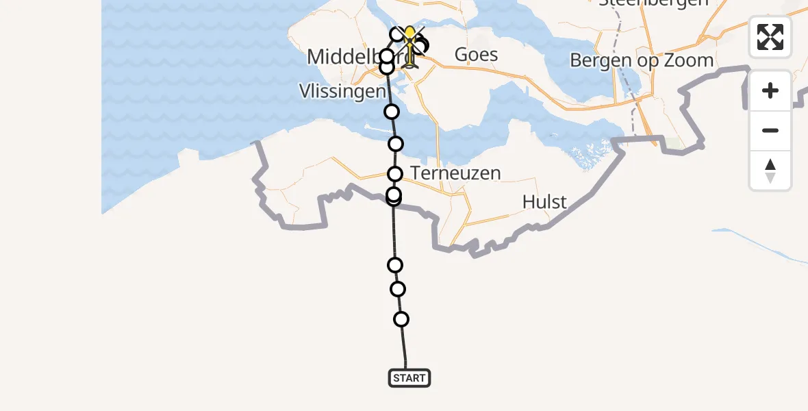 Routekaart van de vlucht: Lifeliner 2 naar Vliegveld Midden-Zeeland, Calandweg
