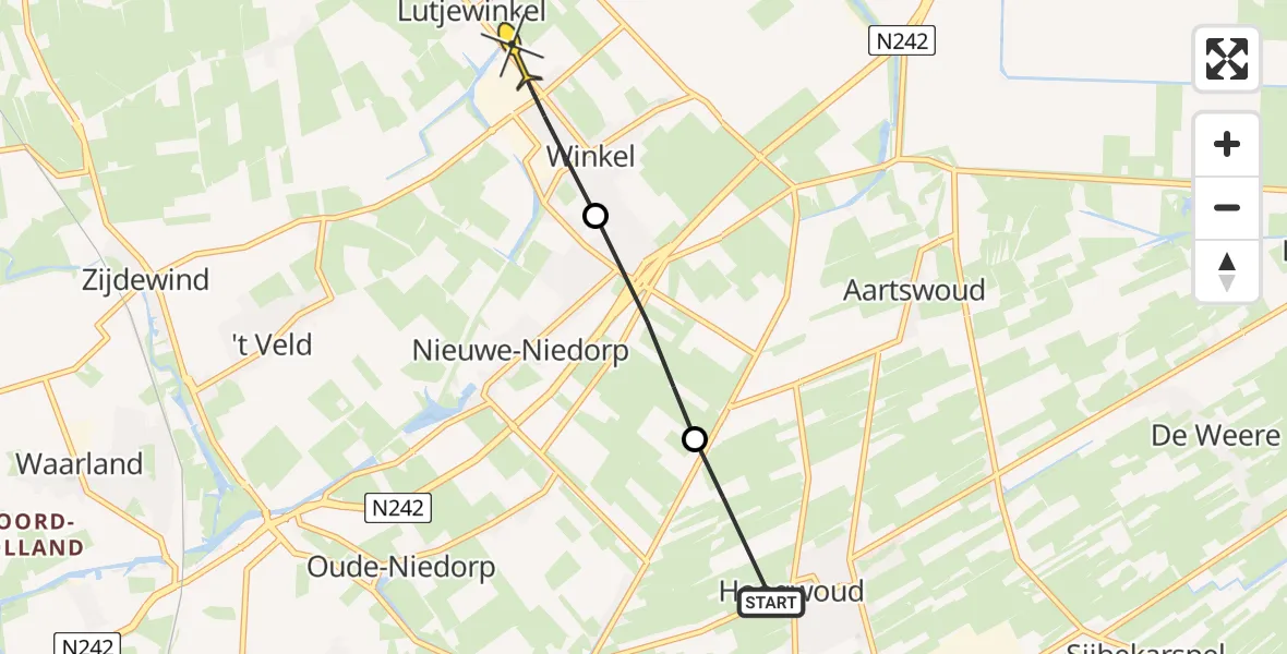 Routekaart van de vlucht: Politiehelikopter naar Winkel, Langereis
