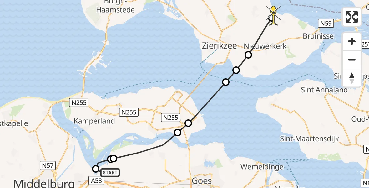 Routekaart van de vlucht: Lifeliner 2 naar Dreischor, Oranjeplaat