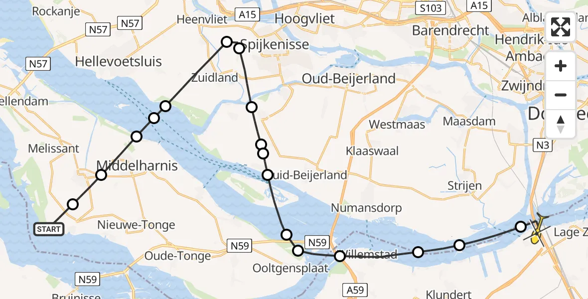 Routekaart van de vlucht: Lifeliner 2 naar Moerdijk, Peuterdijk