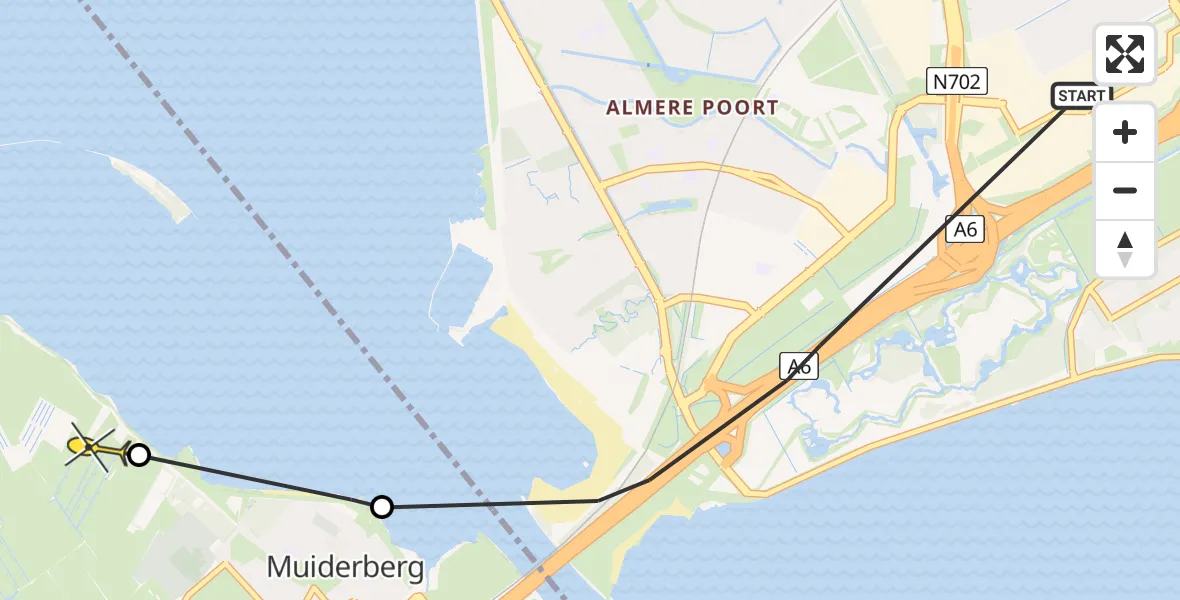 Routekaart van de vlucht: Politiehelikopter naar Muiden, Dijkweg
