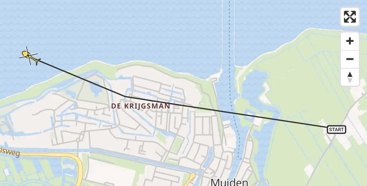 Routekaart van de vlucht: Politiehelikopter naar Muiden, Waterlinie