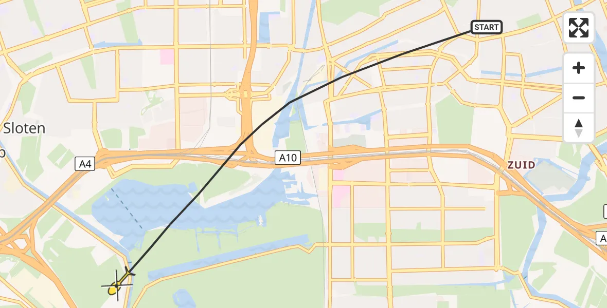 Routekaart van de vlucht: Politiehelikopter naar Badhoevedorp, Apollolaan