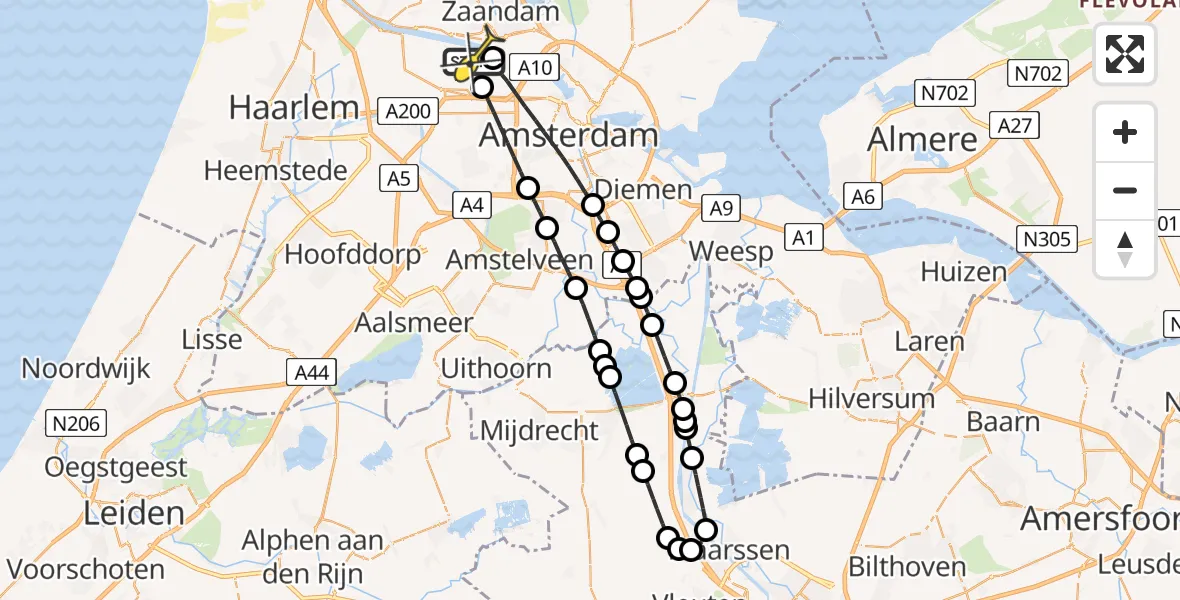 Routekaart van de vlucht: Lifeliner 1 naar Amsterdam Heliport, Sardiniëweg