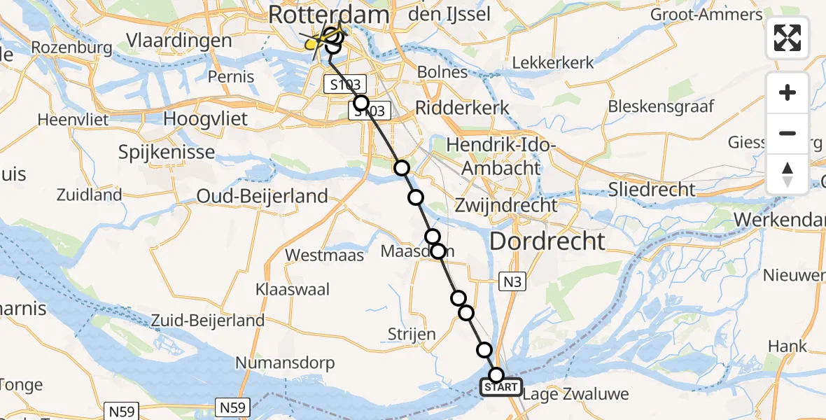 Routekaart van de vlucht: Lifeliner 2 naar Erasmus MC, Rijksstraatweg
