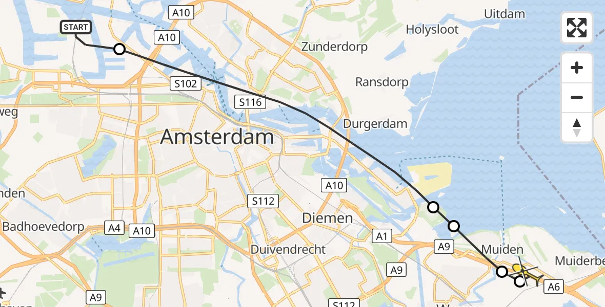 Routekaart van de vlucht: Lifeliner 1 naar Muiden, Maltaweg