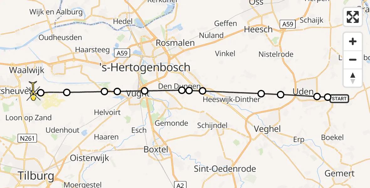 Routekaart van de vlucht: Lifeliner 3 naar Kaatsheuvel, Venstraat