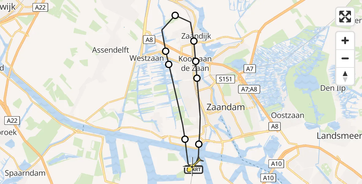 Routekaart van de vlucht: Lifeliner 1 naar Amsterdam Heliport, Hoofdtocht