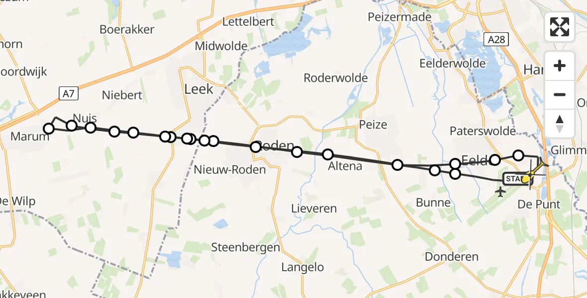 Routekaart van de vlucht: Lifeliner 4 naar Eelde, Oosterloop