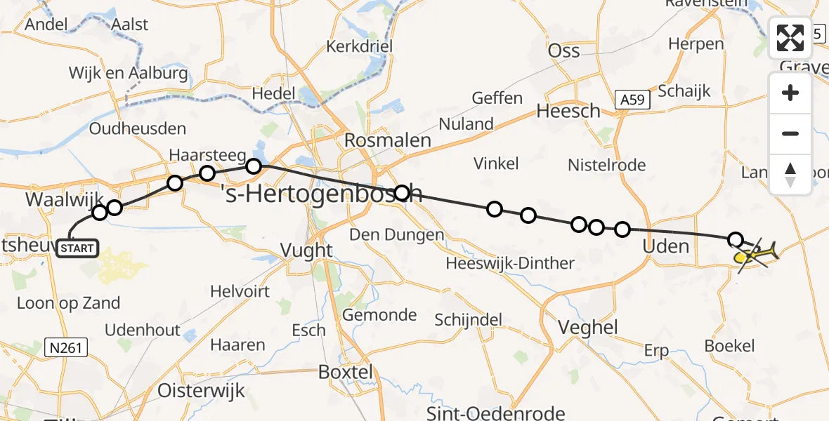 Routekaart van de vlucht: Lifeliner 3 naar Vliegbasis Volkel, Wielstraat