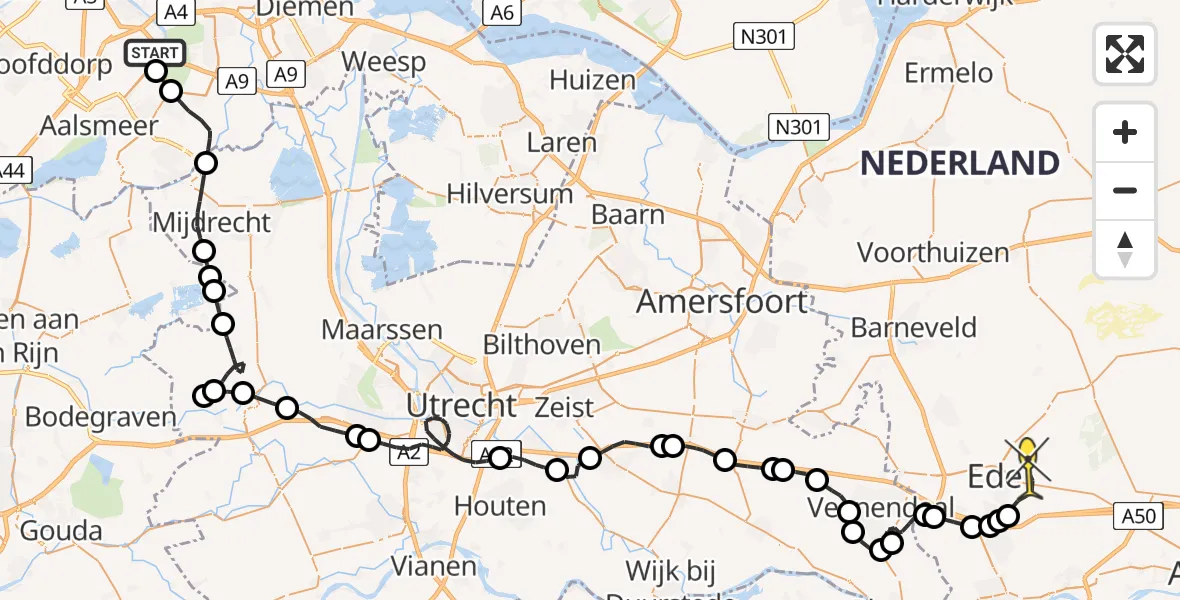 Routekaart van de vlucht: Politiehelikopter naar Ede, Van Weerden-Poelmanweg