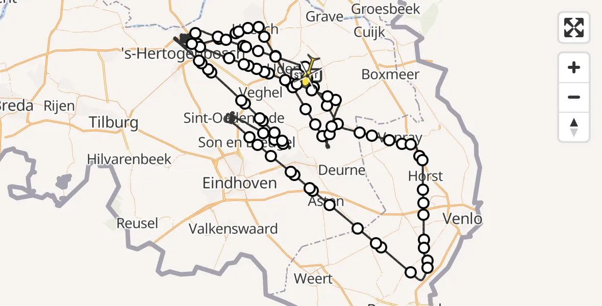 Routekaart van de vlucht: Politieheli naar Vliegbasis Volkel, Vogelstraat