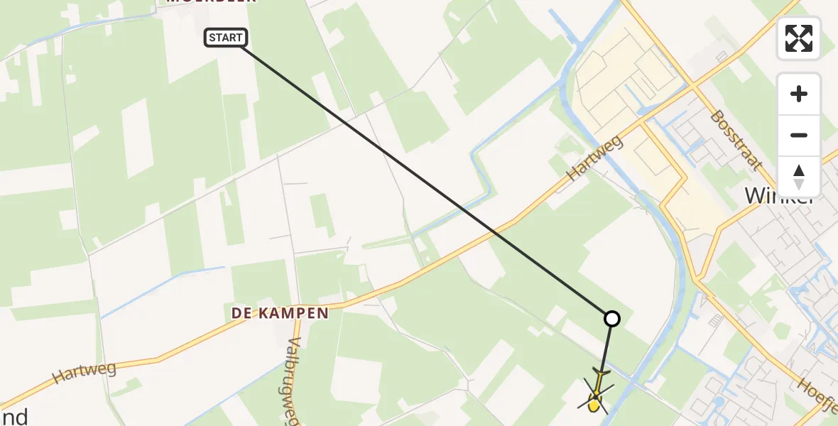 Routekaart van de vlucht: Politiehelikopter naar Nieuwe Niedorp, Zuiderkanaalweg