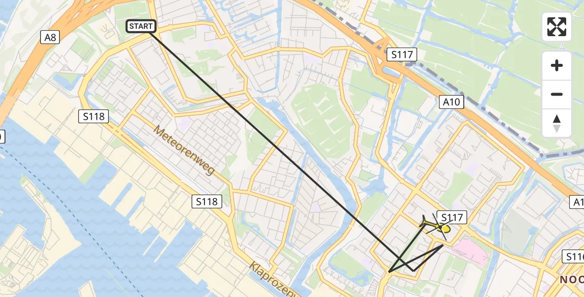 Routekaart van de vlucht: Politieheli naar Amsterdam, Kofschipstraat