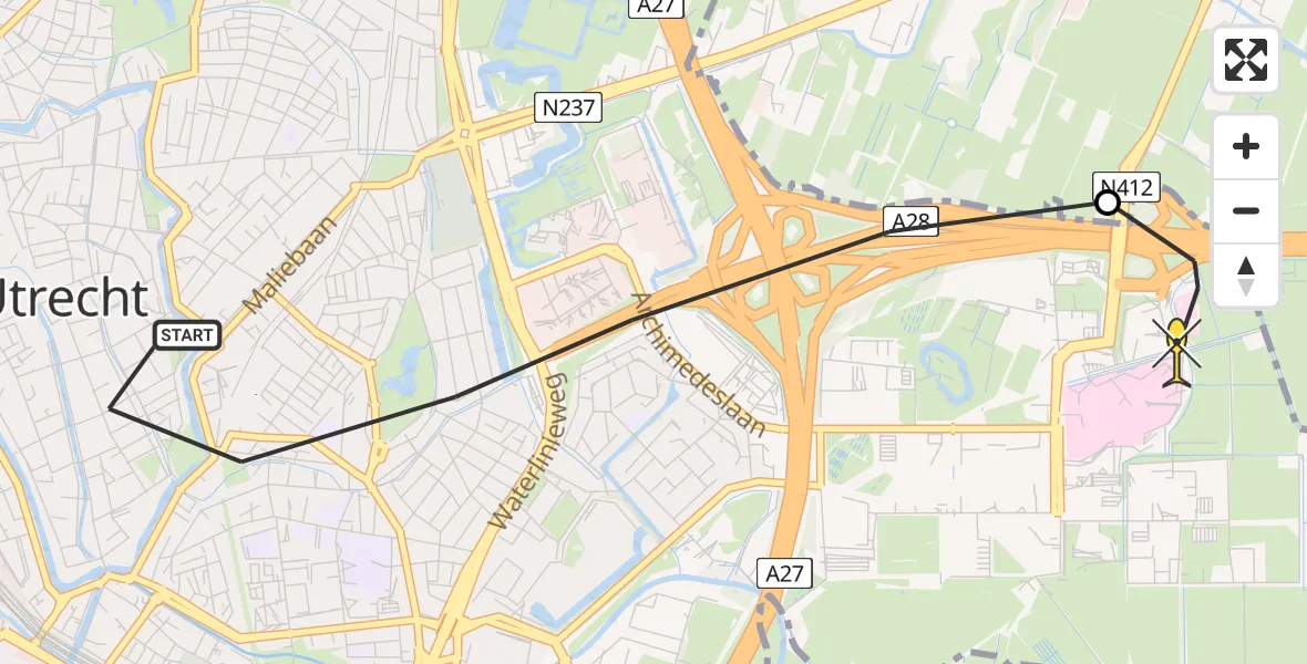 Routekaart van de vlucht: Lifeliner 2 naar Universitair Medisch Centrum Utrecht, Mauritsstraat