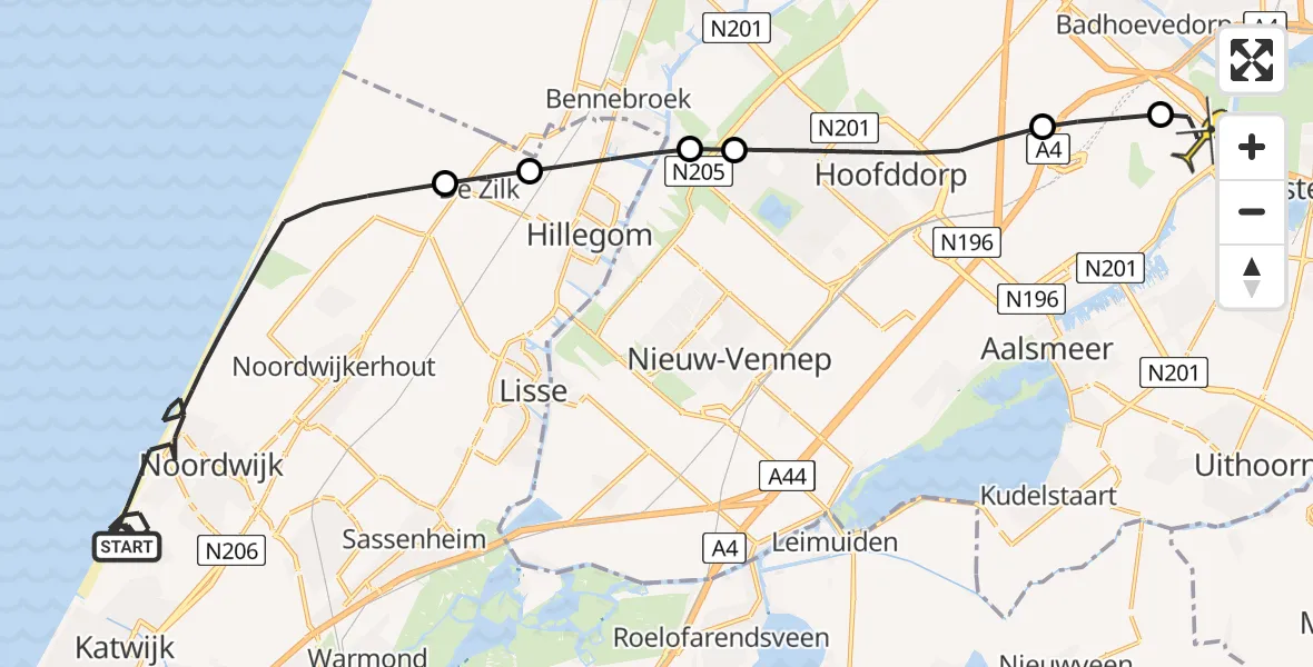 Routekaart van de vlucht: Politiehelikopter naar Schiphol, Erasmuslaan