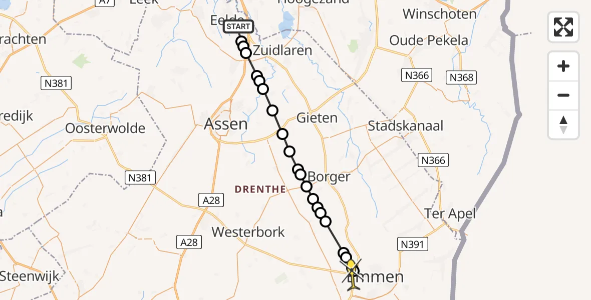 Routekaart van de vlucht: Lifeliner 4 naar Emmen, Vissersweg