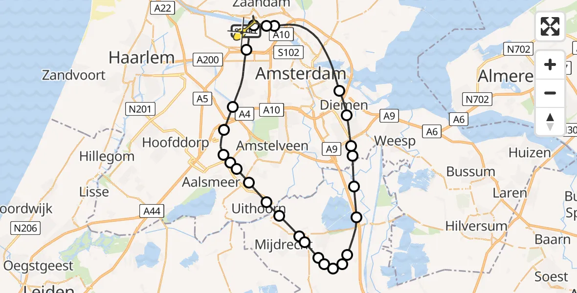 Routekaart van de vlucht: Lifeliner 1 naar Amsterdam Heliport, Maltaweg
