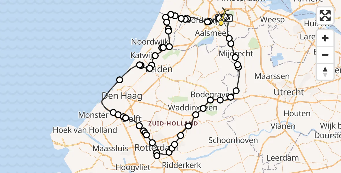 Vluchtroute Politiehelikopter van Schiphol naar Schiphol