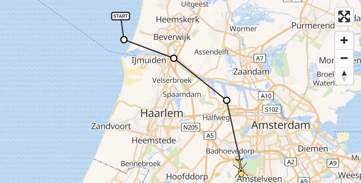 Vluchtroute Politiehelikopter van  naar Schiphol