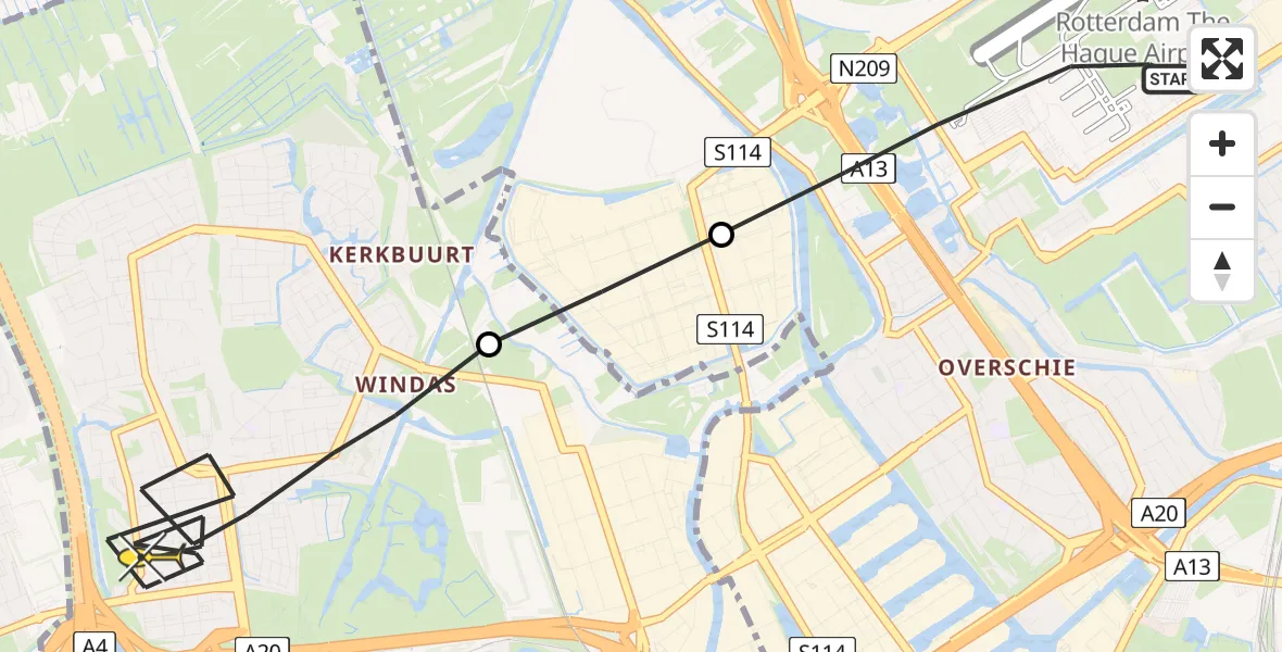Routekaart van de vlucht: Lifeliner 2 naar Schiedam, Vliegveldweg