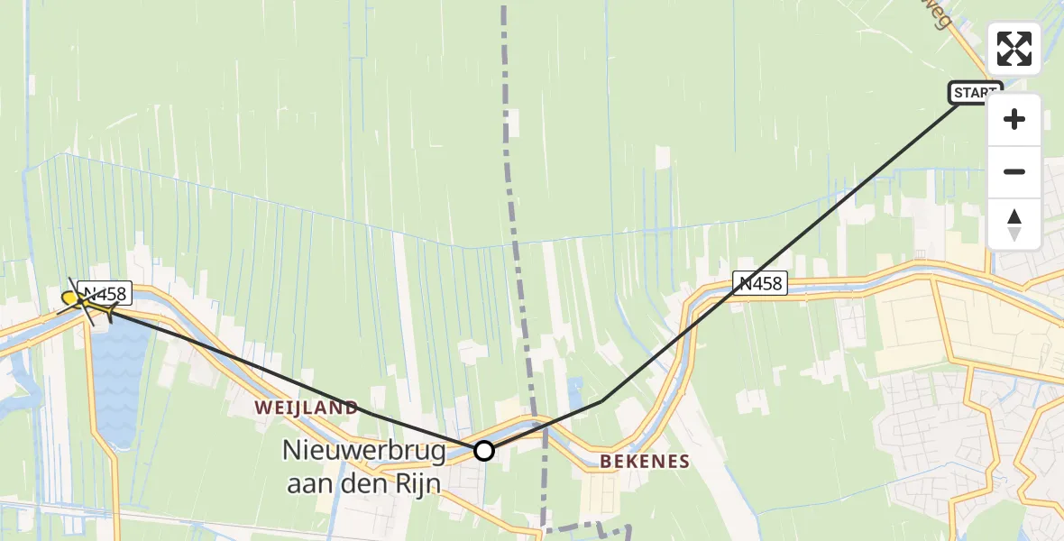 Routekaart van de vlucht: Politiehelikopter naar Nieuwerbrug aan den Rijn, Rietveld