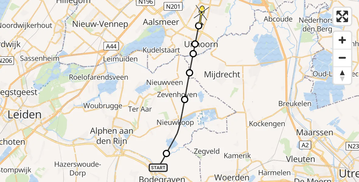 Routekaart van de vlucht: Politiehelikopter naar Amstelveen, Meije
