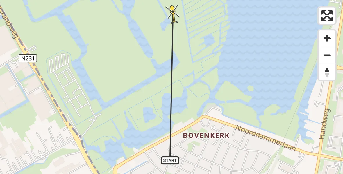 Routekaart van de vlucht: Politieheli naar Amstelveen, Waadplaats