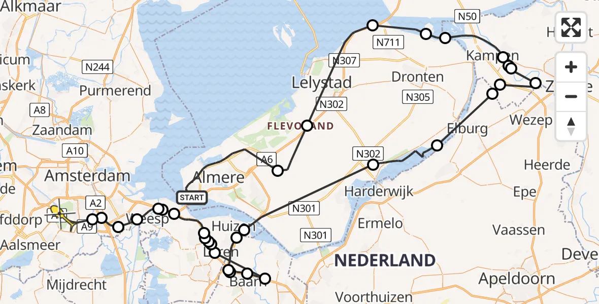 Routekaart van de vlucht: Politiehelikopter naar Amstelveen, John Rossweg