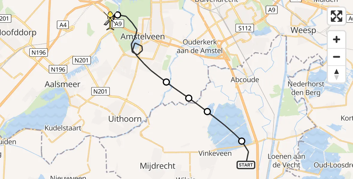 Routekaart van de vlucht: Politiehelikopter naar Schiphol, Demmeriksekade
