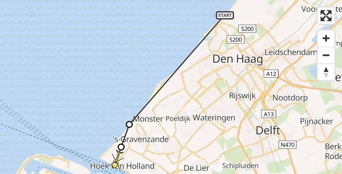 Routekaart van de vlucht: Politiehelikopter naar Hoek van Holland, Arendsduin